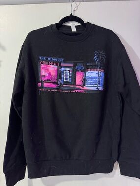 THE MIDNIGHT BAND Black Graphic Crewneck Sweatshirt with Neon Print LIKE NEW